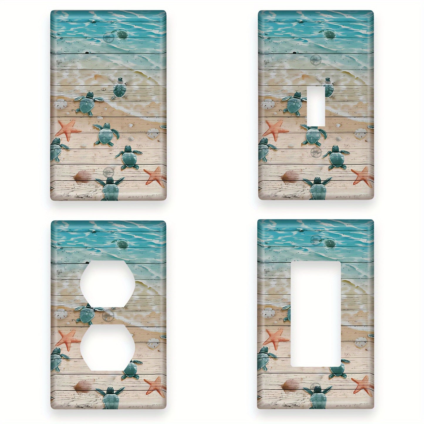 Ocean-inspired wooden panel light switch cover to easily decorate walls. Fits standard wall boxes with screw-in mount, no wires or batteries needed. 1 piece included.