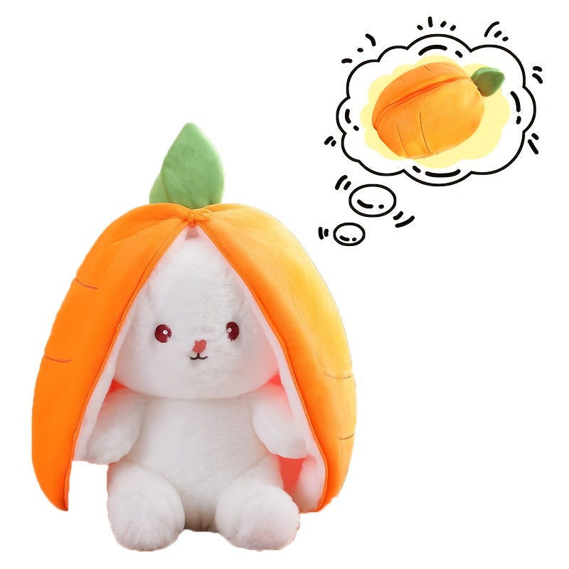 Cute Strawberry & Carrot Bunny Plush Toy - Cozy Polyester Throw Pillow for Nursery Decoration