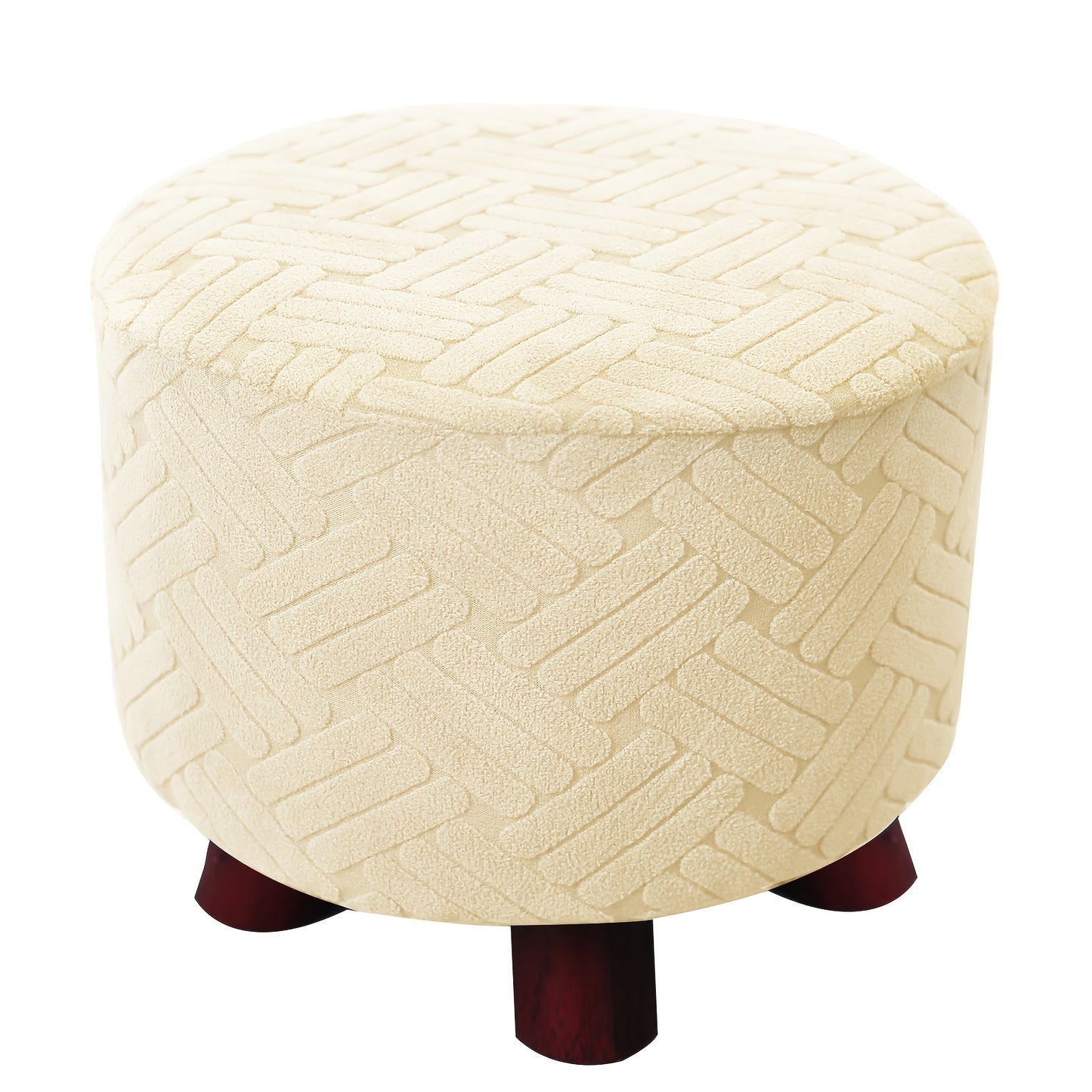 Round Jacquard footrest cover with high elasticity, suitable for foyer, living room, and bedroom. Anti-stain, anti-dust, and resistant to cat scratch and dog claw. Made of 200g plaid fabric, suitable for all seasons.