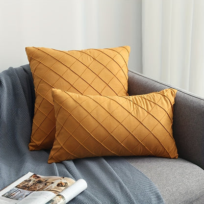 Luxury Nordic Quilted Throw Pillow Cover with Elegant French Style in Soft Suede Fabric. Features Invisible Zipper and is Machine Washable. Ideal for Modern Living Room Decor. Available in Square and Rectangle Sizes.