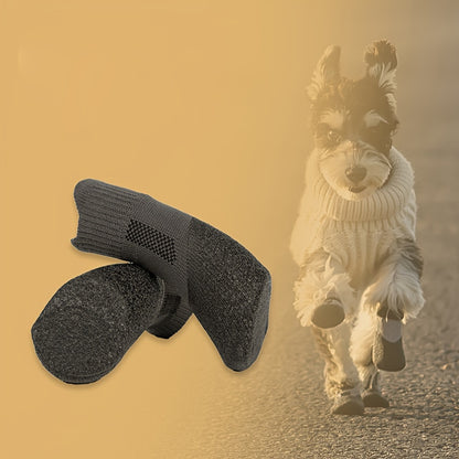 Set of 4 Waterproof Dog Shoes for all seasons, suitable for small to extra large breeds. Adjustable, breathable, and durable with slip-resistant soles. Machine washable polyester, rubber