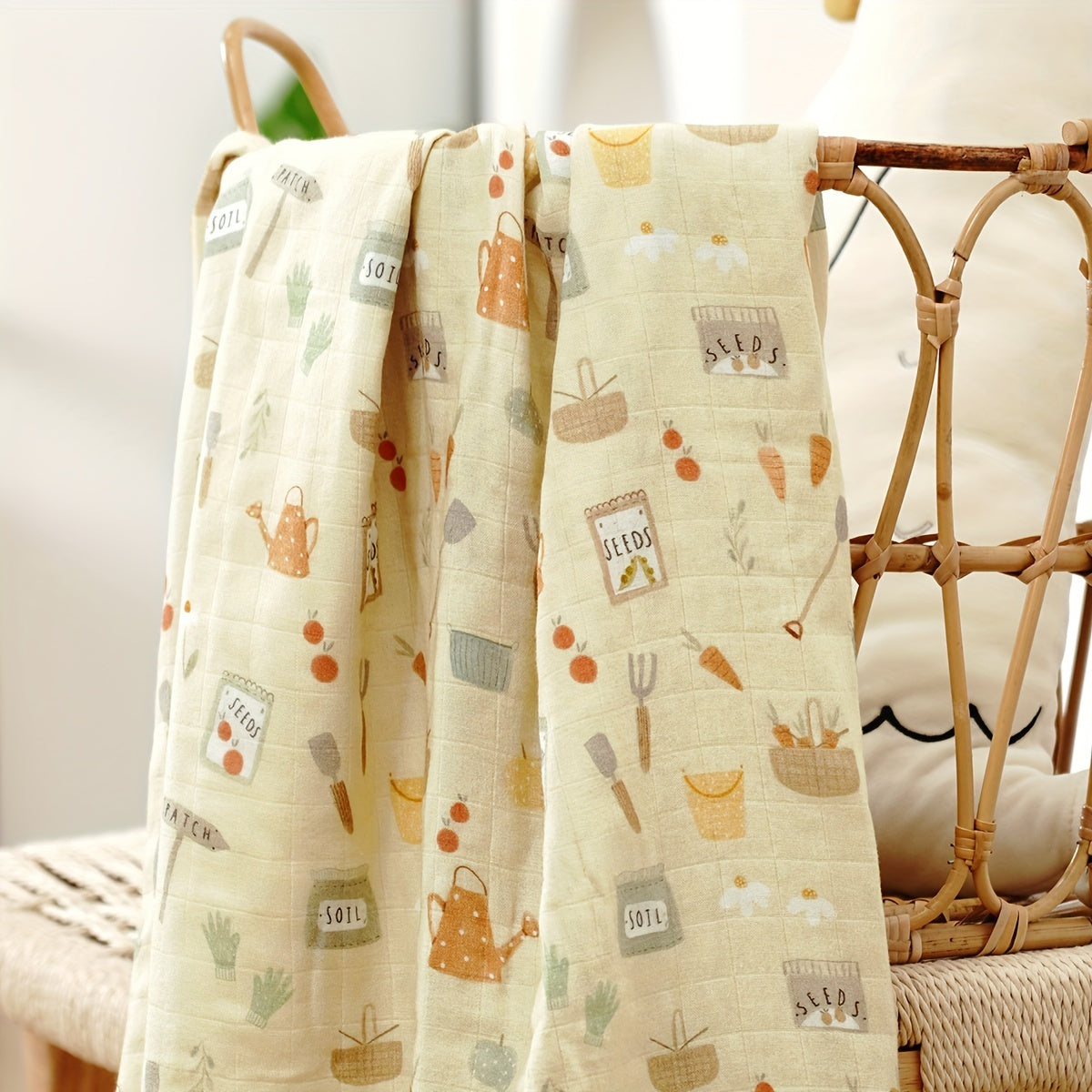 Bamboo Cotton 2-layer Blanket with Soft Muslin Swaddle Wrap, Digital Print, Size 119.38*109.22cm