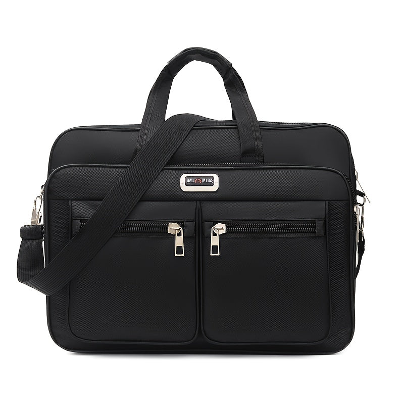 Men's multi-functional business briefcase with casual satchel & crossbody options, large capacity, durable fabric material with polyester lining, multiple pockets for business & casual use