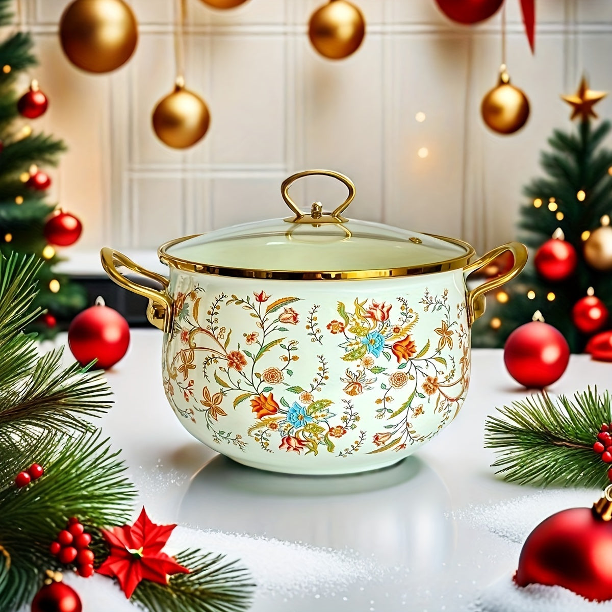 One piece of handmade enamel saucepan - Thick enameled pot perfect for stews, soups, serving at the table, and displaying in the kitchen - Spacious and easy to clean, suitable for gas, open flame, and induction cooktops.