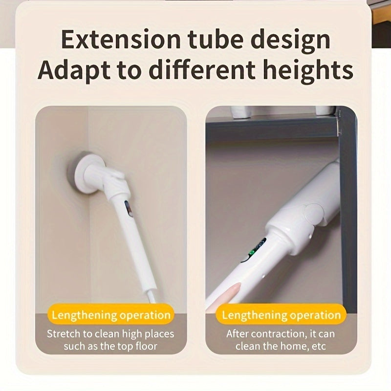 Wireless Electric Cleaning Brush with Telescopic Handle and 6 Rotatable Large Brush Heads, Digital Display, USB, Extended Battery Life, Two-speed Adjustment - Perfect for Floor, Bathroom, and Kitchen Cleaning