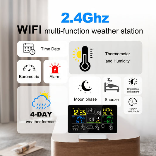 TEPLOM's new smart weather clock features three sensors for accurate readings, a large 19.05 cm color screen, and wireless indoor/outdoor thermometer with weather forecast.