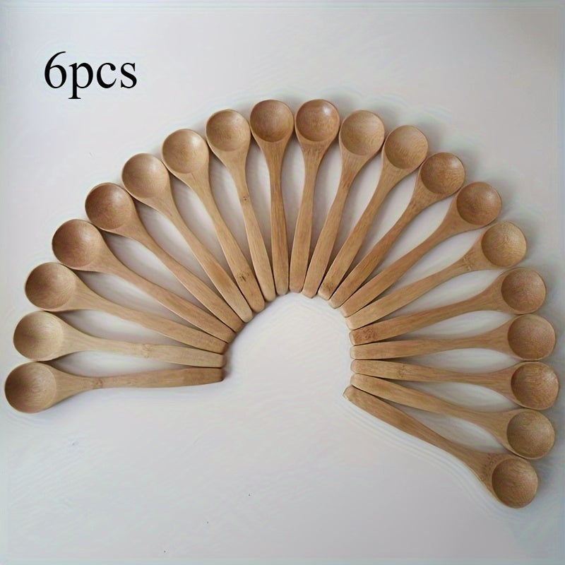 Set of 6 Wooden Long Handle Spoons - Ideal for Use in Your Kitchen for Coffee and Innovative Cooking!