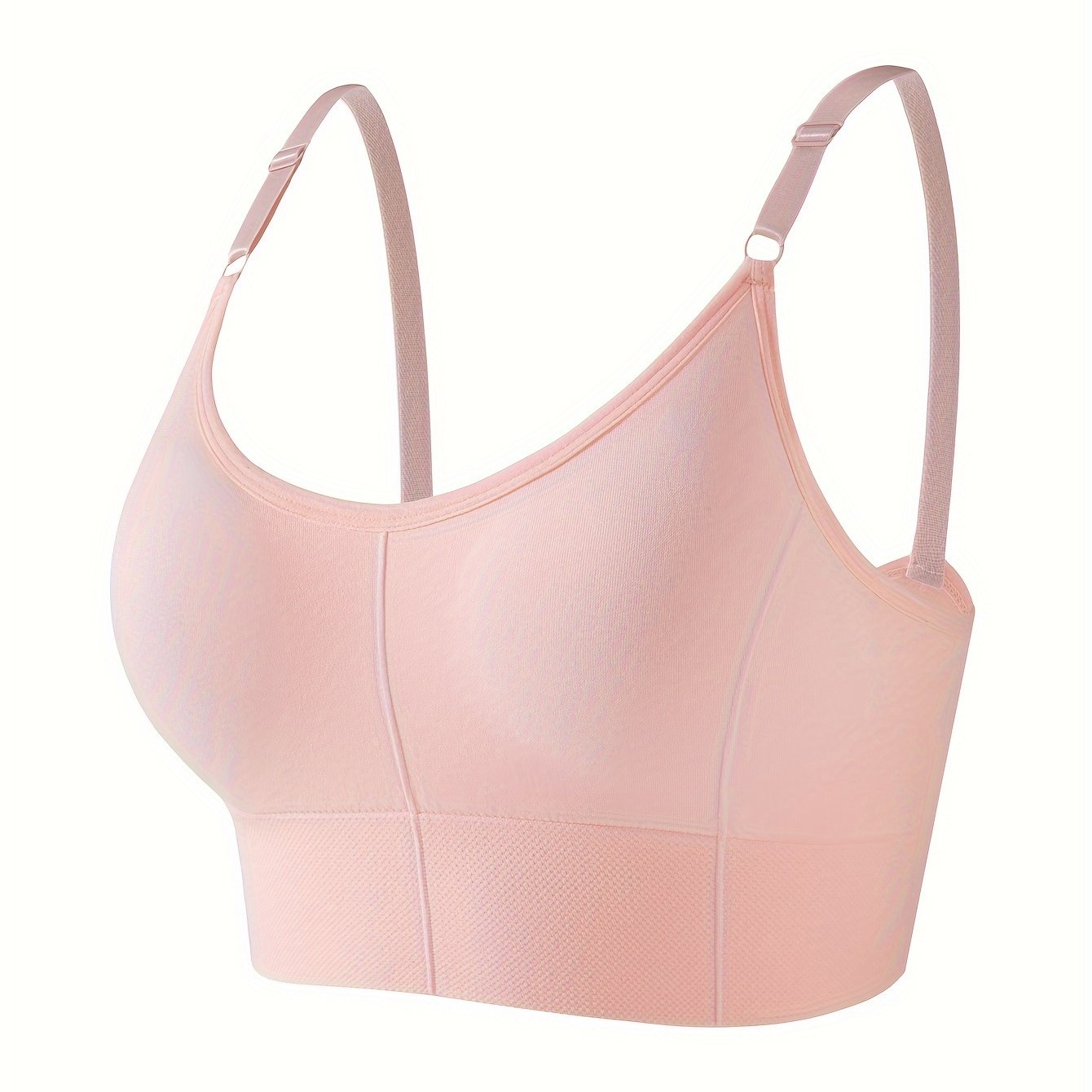 Gray wireless women's bra with removable pads, comfortable nylon blend, adjustable straps, backless design, and breathable fabric.