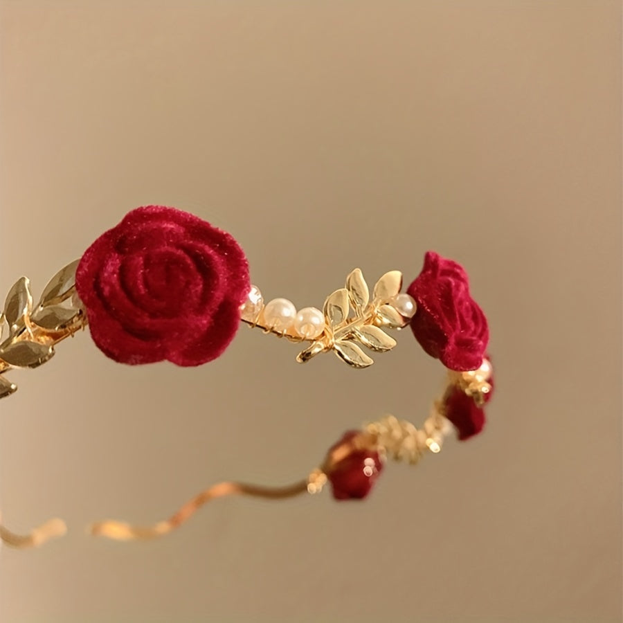 Rose faux pearl hair hoop for parties and special occasions, great gift choice for brides, ladies, and girls