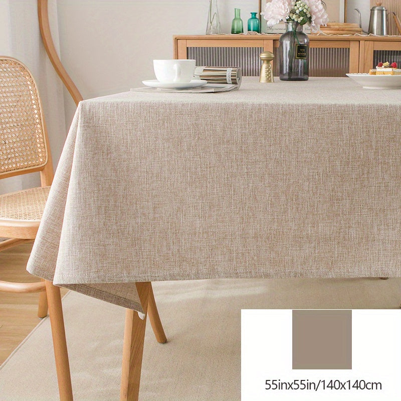 Beige rectangular polyester tablecloth for picnics or holiday gatherings with simple style, ideal for home dining decor.