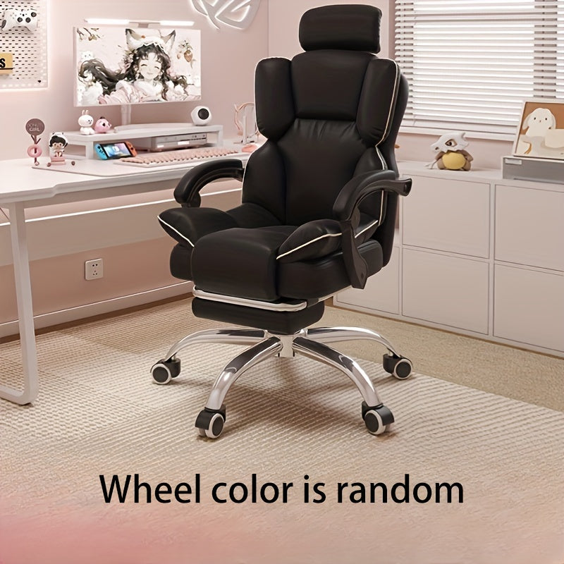 Ergonomic office chair with adjustable height, metal frame, upholstered seat, automatic lumbar support, and wheels for home and gaming.