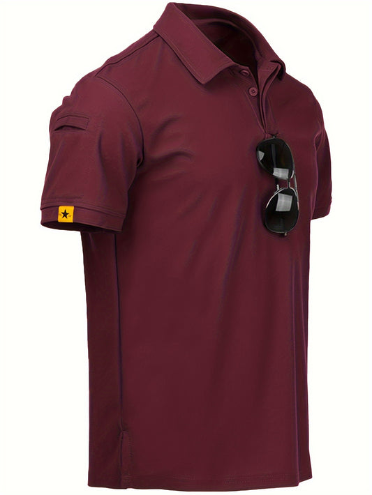 Men's solid color golf shirt with a classic short sleeve design, designed for comfort during summer sports and casual outings.