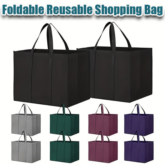 Large pack of 1/5/10 reusable grocery shopping bags, featuring a foldable design for easy storage. Each bag can hold up to 45+ lbs and is washable, making it perfect for shopping trips. The bags come with long handles and can be used for groceries