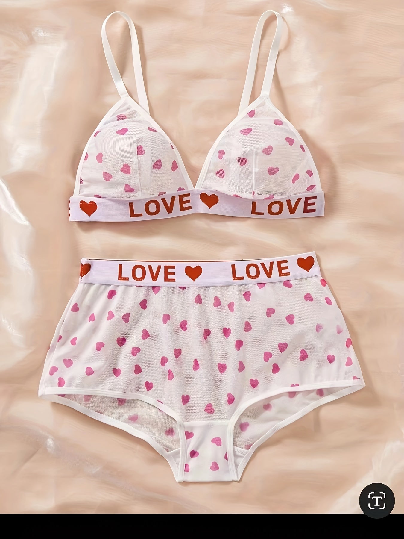 Spaghetti Strap Heart Letter Lingerie Set, Sexy Women's Intimates