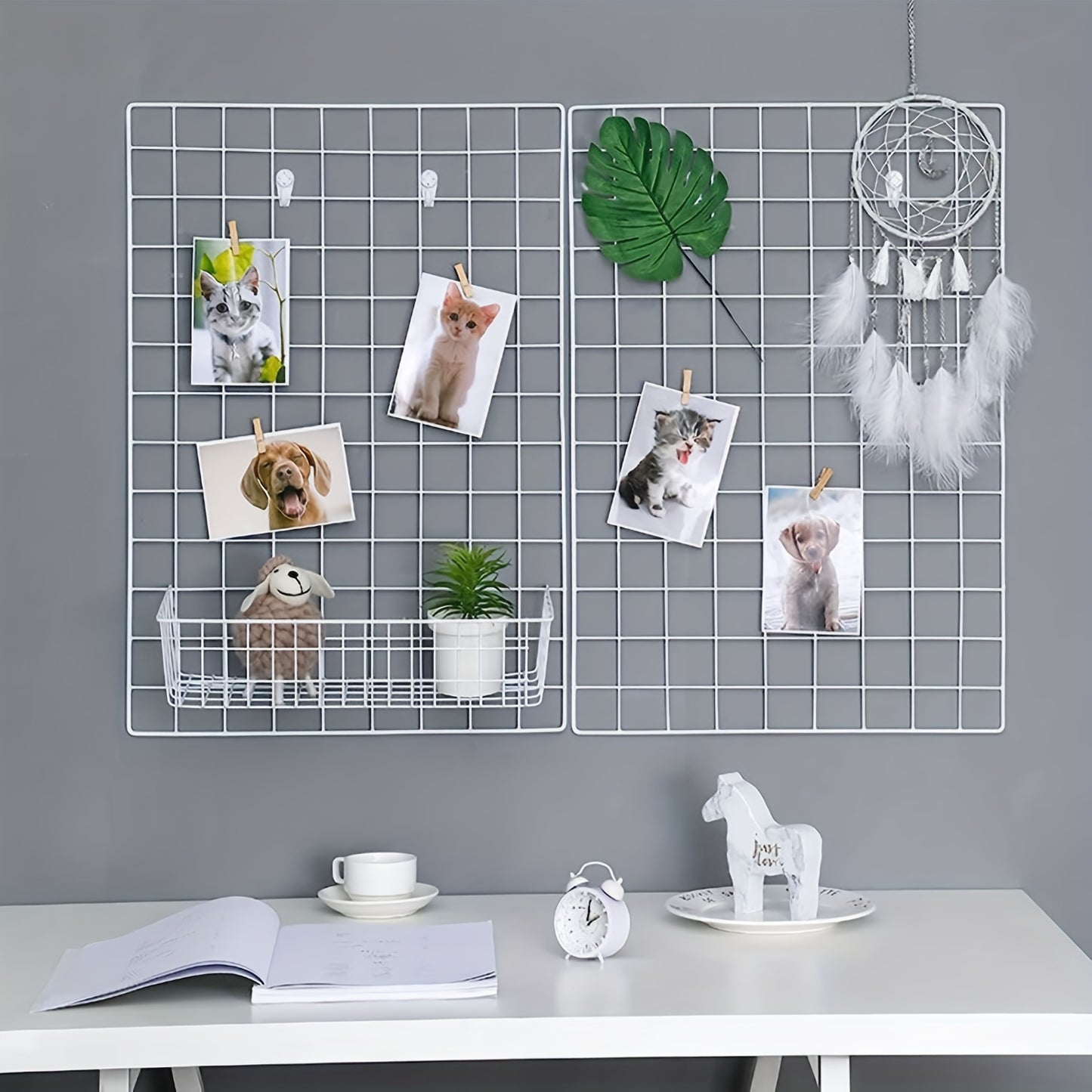 Mesh photo display and organization panel perfect for DIY wall art and school organization.