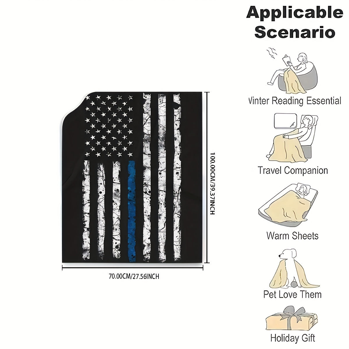 One Thin Blue Line American Flag Flannel Print Throw Blanket, Suitable for All Seasons, Easy to Clean in Washing Machine, Modern Design, Versatile Use, Made of Soft Fabric, Weighing 200-250g, Ideal for Bedroom, Living Room, or Sofa, Great Gift Option.