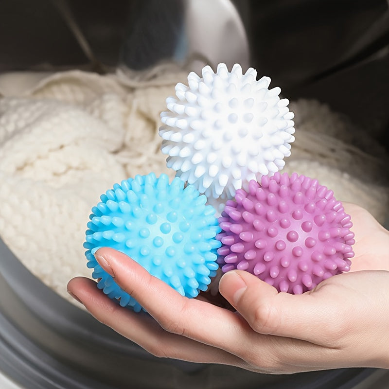 4 reusable laundry balls with multiple functions—lint remover, fabric softener, anti-roll, wrinkle reducer; no electricity needed.