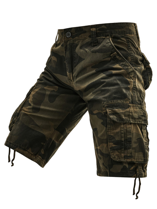 Men's Plus Size Cotton Camo Cargo Shorts with Street Style, Multi-Pocket Design, and Non-Stretch Fabric