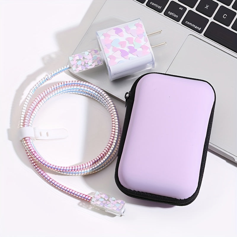 Hard shell case for iPhone charging cable and accessories, 6-piece organizer for quick charge data line, no battery - cable management kit.