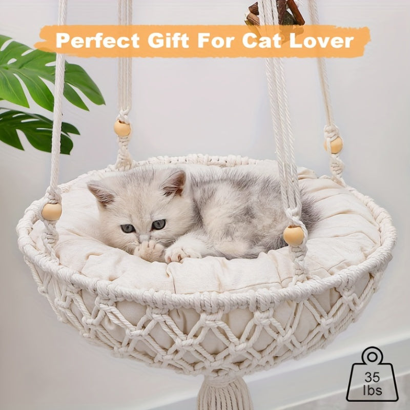 Handwoven Hanging Cat Hammock: Provide a Cozy Lounge Spot for Your Cat!