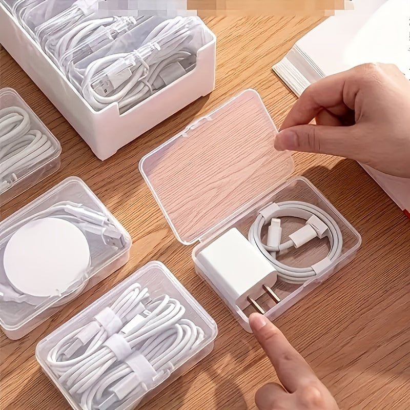 Get organized with 1 large white box and 7 small transparent boxes for cables and chargers.