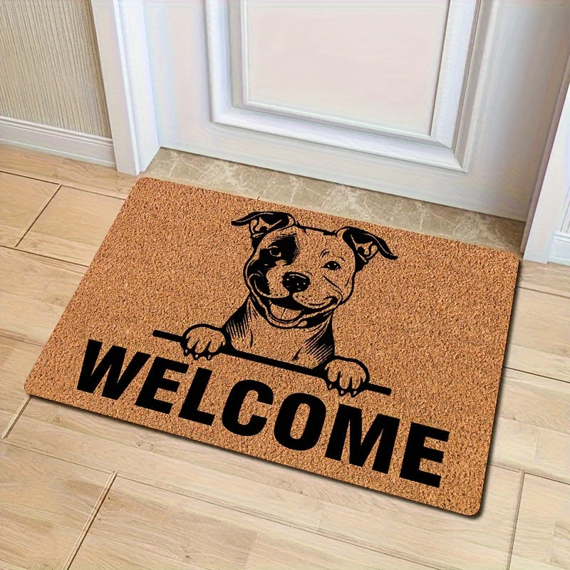 Durable Pit Bull Design Welcome Doormat - Stain-Resistant, Machine Washable, Low Pile Polyester Mat for Indoor/Outdoor Use - Easy to Clean Entrance Mat