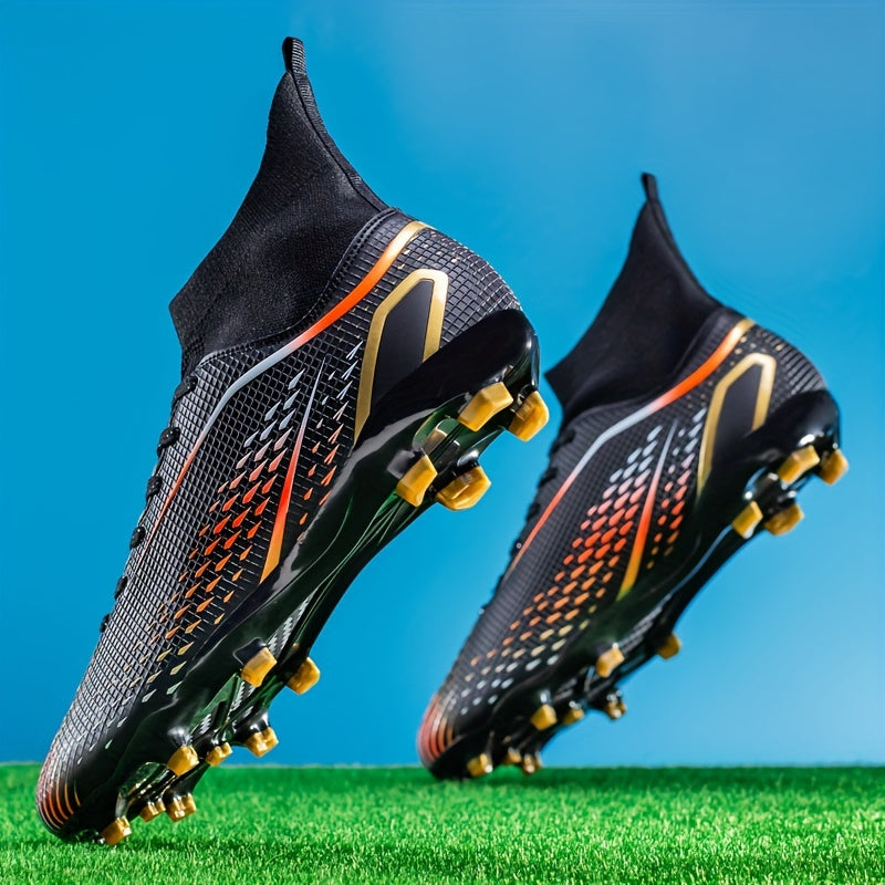 Durable turquoise and orange football cleats with TPU studs for superior grip, breathable lining, and EVA cushioning. Perfect for boys and girls in training and matches, competitive soccer.