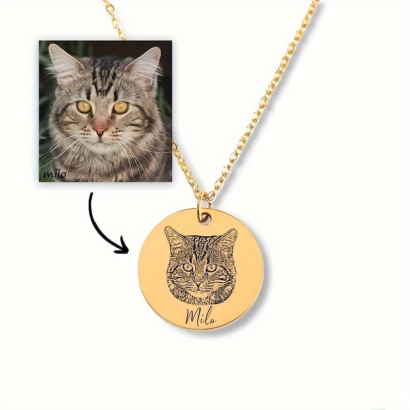 Personalized pet portrait jewelry and necklaces, featuring custom pet photos of dogs and cats.