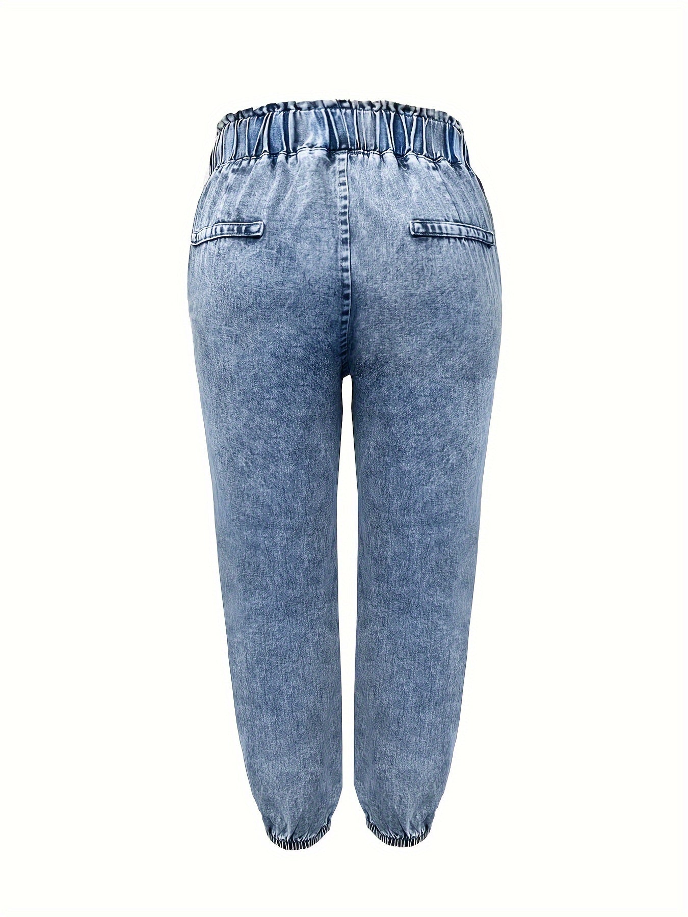 Snowflake pattern denim jeans for plus-size women in non-stretch woven fabric with polyester blend, solid color lining.