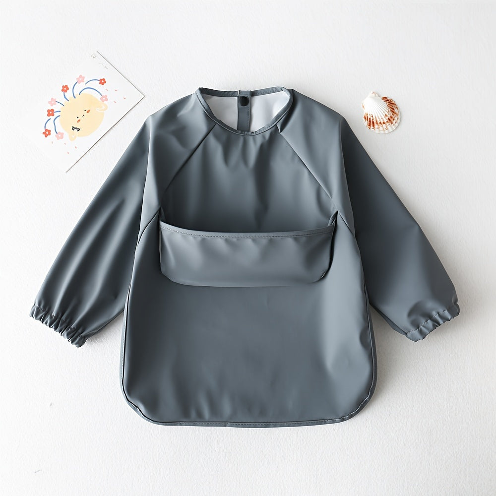 Children's Long-sleeved PU Smock with Bib, Soft Waterproof Bib in Plain Color, Anti-dirty Feeding Bib - Perfect Easter Gift