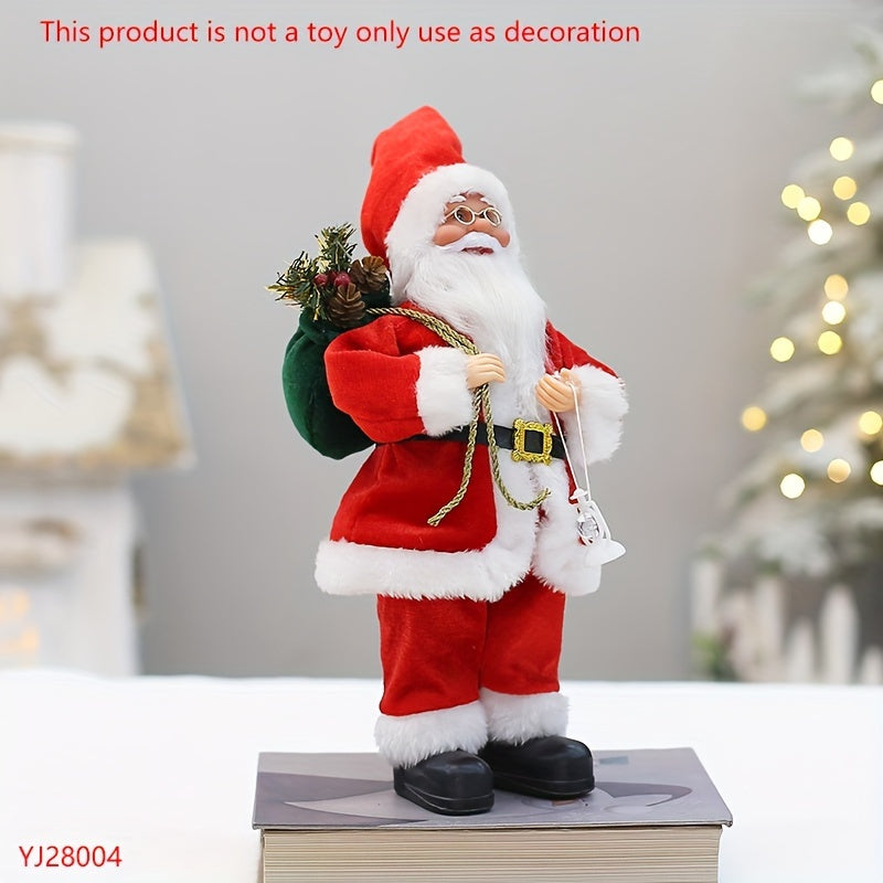 12-inch Classic Santa Claus Figurine in Red & Black Attire for Festive Home Decor during Christmas and New Year's. Made of Durable Synthetic Fiber, Ideal for Window or Tabletop Display in Homes, Shopping Malls, and Hotels.