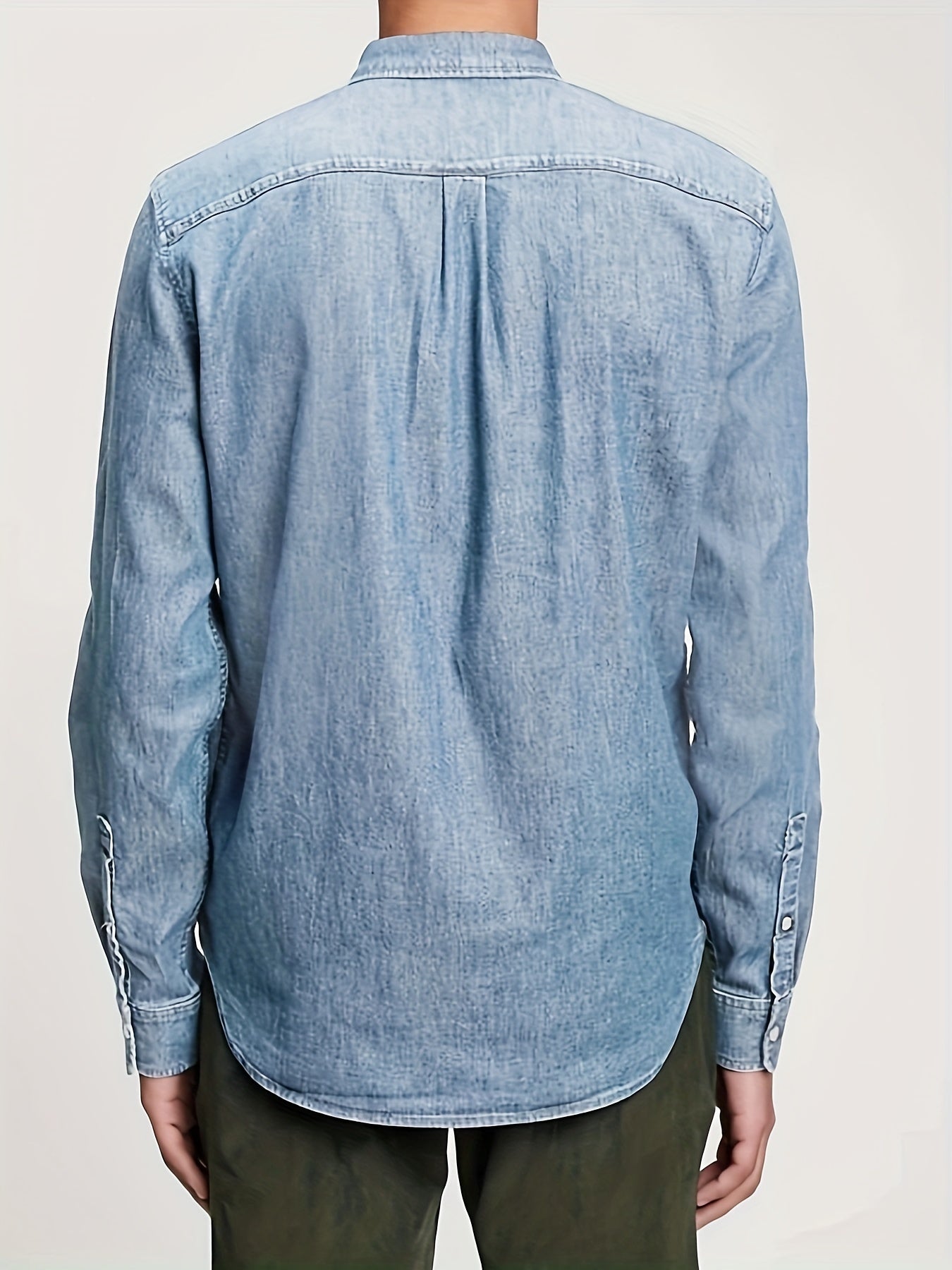 Men's solid denim shirt for spring/fall, casual style, plus size