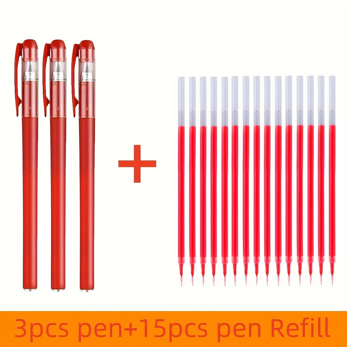 18-piece gel pen set in black, blue, and red ink colors with 0.5mm ballpoint tips, ideal for students and office use.