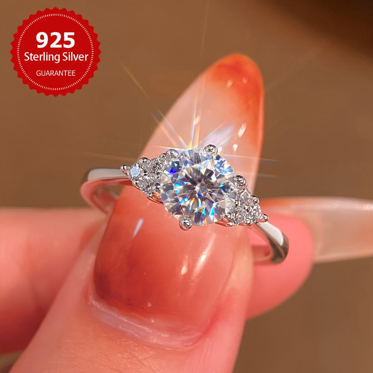 This elegant Moissanite engagement ring features a 1CT stone set in 925 sterling silver, with a silvery gram weight ranging from 5-9 yards. The shining Moissanite wings add a touch of luxury, making it the perfect gift for a loved one on Valentine's Day