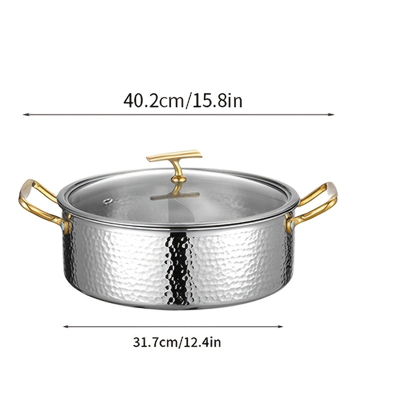 BAICHANG Stainless Steel Soup Pot with Lid - Durable Triple-Layer Construction, Elegant Design, Works on Induction & Gas Stoves, Ideal for Home and Professional Kitchens