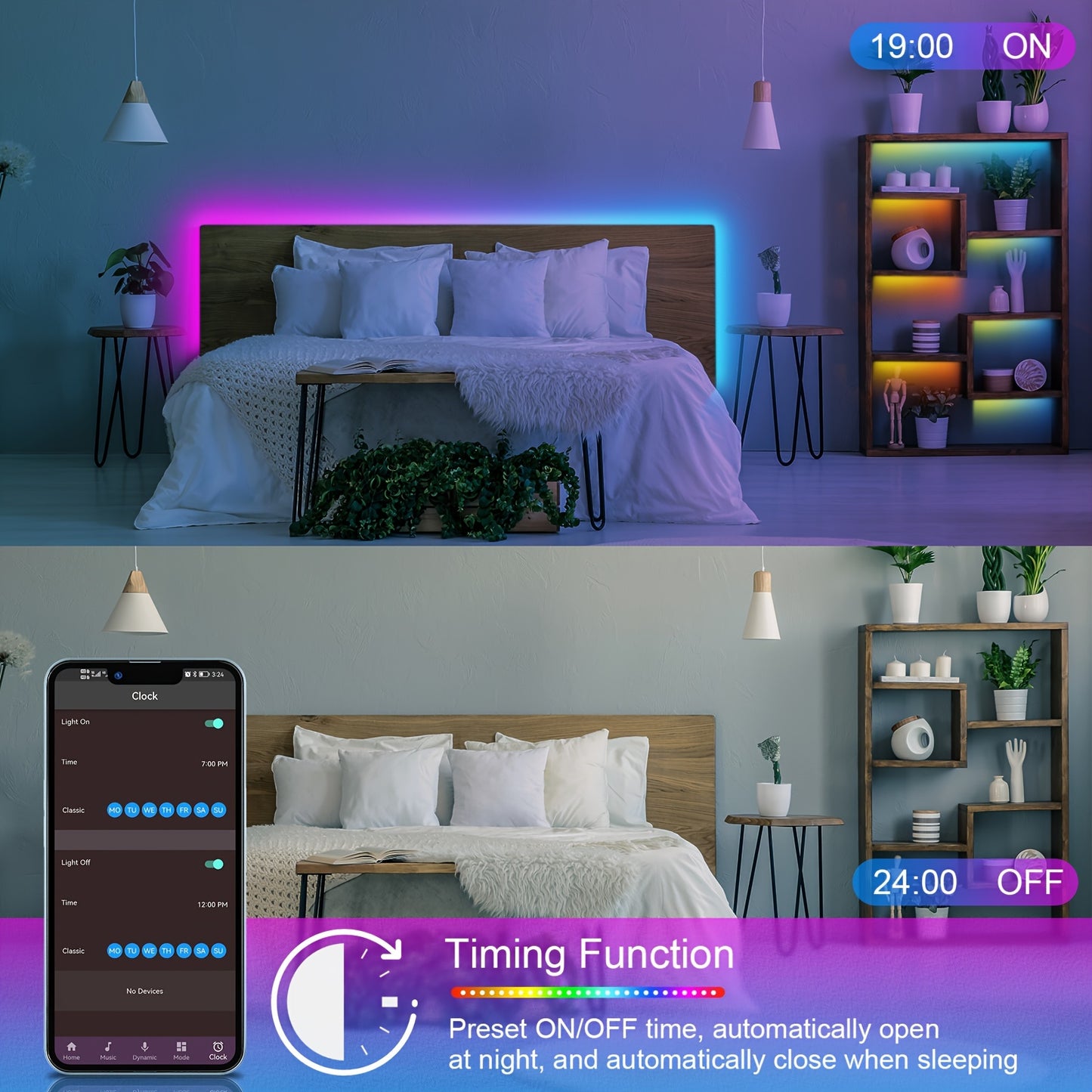 HBOWMDJIA Smart LED Strip Lights: 91.44cm-30.48m, Color Changing & Music Sync, App Control & Remote, USB Powered, Bedroom Ambiance & Party Decor.