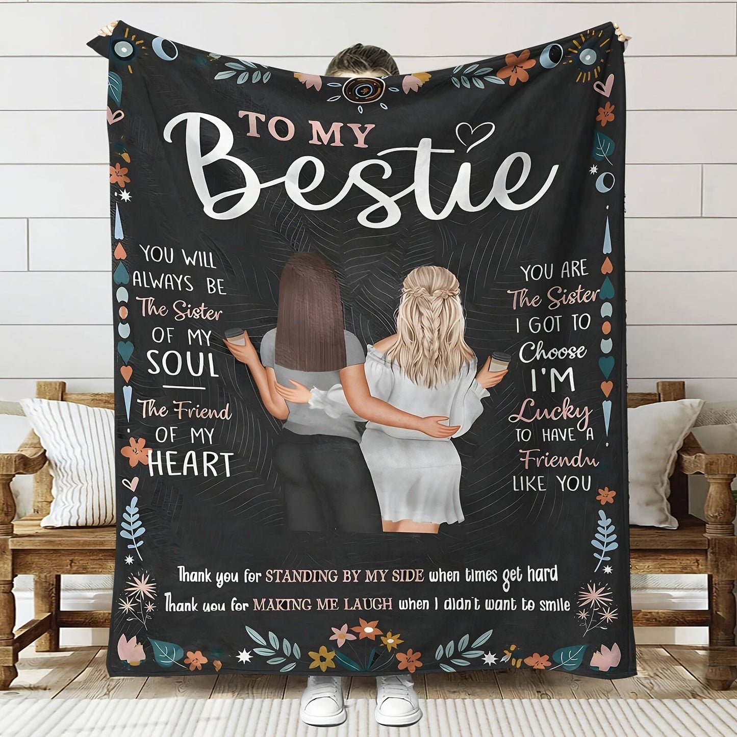 Give your best friend the gift of a modern reversible knitted polyester throw blanket - Easy to care for with machine washable and stain resistant features. Featuring a unique character theme and heartfelt sentiments, this blanket is perfect for all