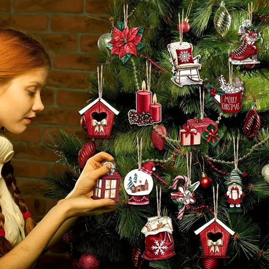 24-piece Festive Wooden Ornament Set for Holidays and Special Occasions