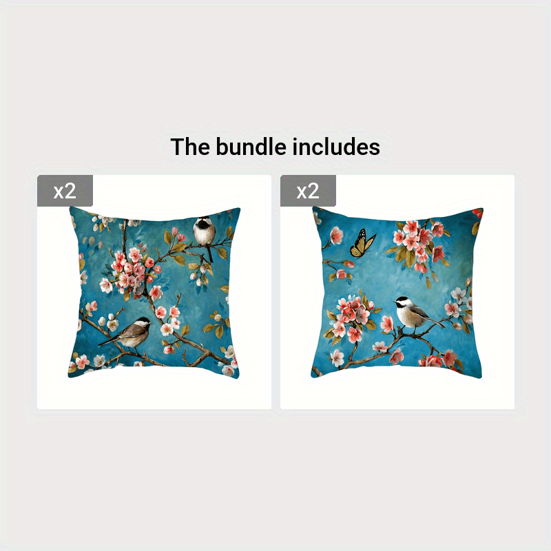 Add a touch of country-rustic charm to your bedroom decor with these floral and bird print throw pillow covers. Made from machine washable and stain resistant polyester, these cushion cases feature a convenient zipper closure for easy removal. Each cover