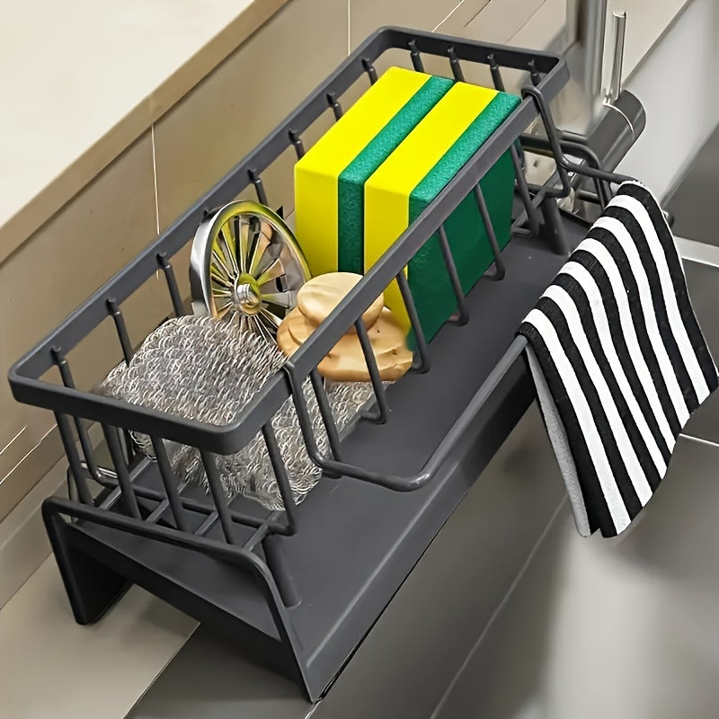 Stay organized with the Everyday Comfort Automatic Draining Kitchen Sink Organizer Rack. Made from durable black plastic, this two-tiered storage solution is perfect for keeping sponges, soap, and cleaning tools within reach. It also features a