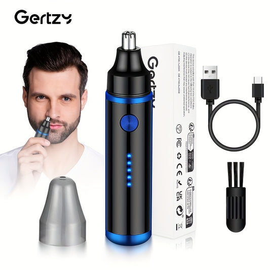 GERTZY USB rechargeable nose hair trimmer with rounded knife head, gentle on skin for men & women. Suitable for ear, eyebrow and facial hair. ABS material with 500mAh lithium battery.