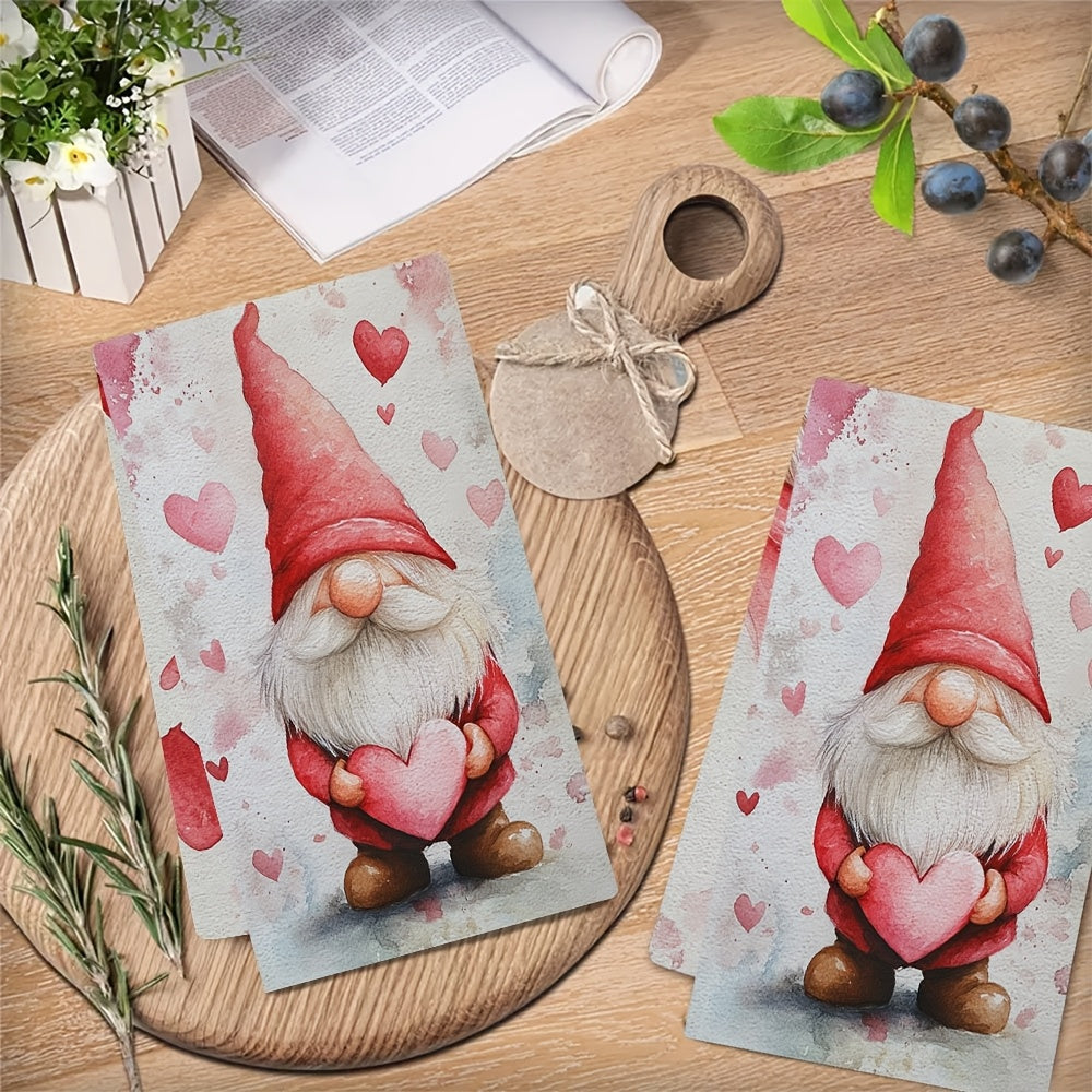 Get two charming Valentine's Day gnome kitchen towels for your home! Made from super absorbent polyester knit fabric, these towels are machine washable for easy cleaning. With a contemporary style and coastal theme, they measure 40.64x60.96 cm each. Add