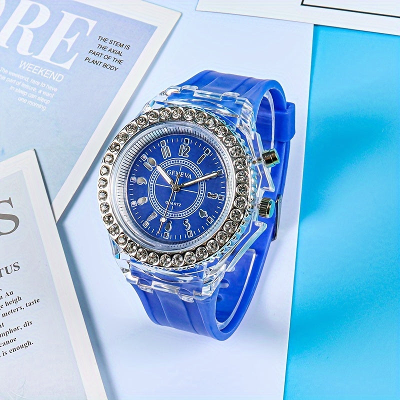 New Luminous Student Electronic Watch with Rhinestones, Candy Color - Perfect New Year Gift for Teenagers.