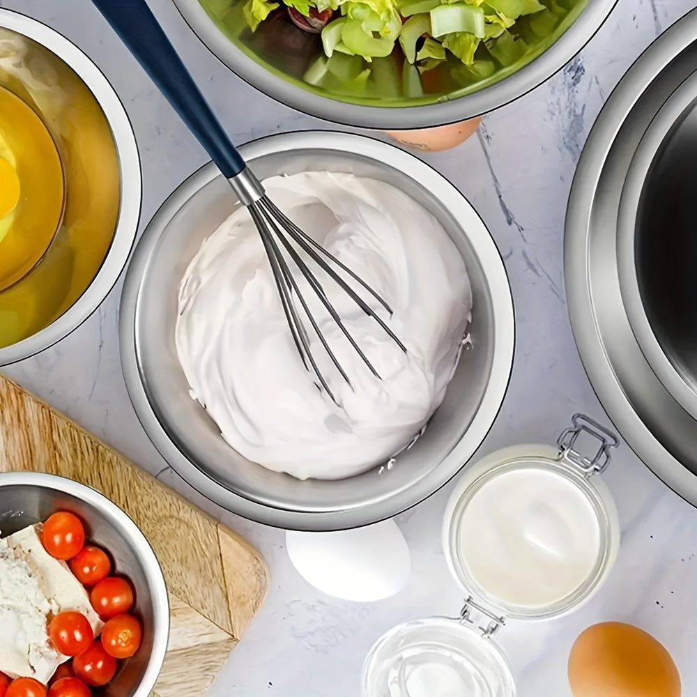 Set of 5 Stainless Steel Mixing Bowls with Non-Slip Base - Perfect for Whisking, Salad Making, Cooking, and Baking