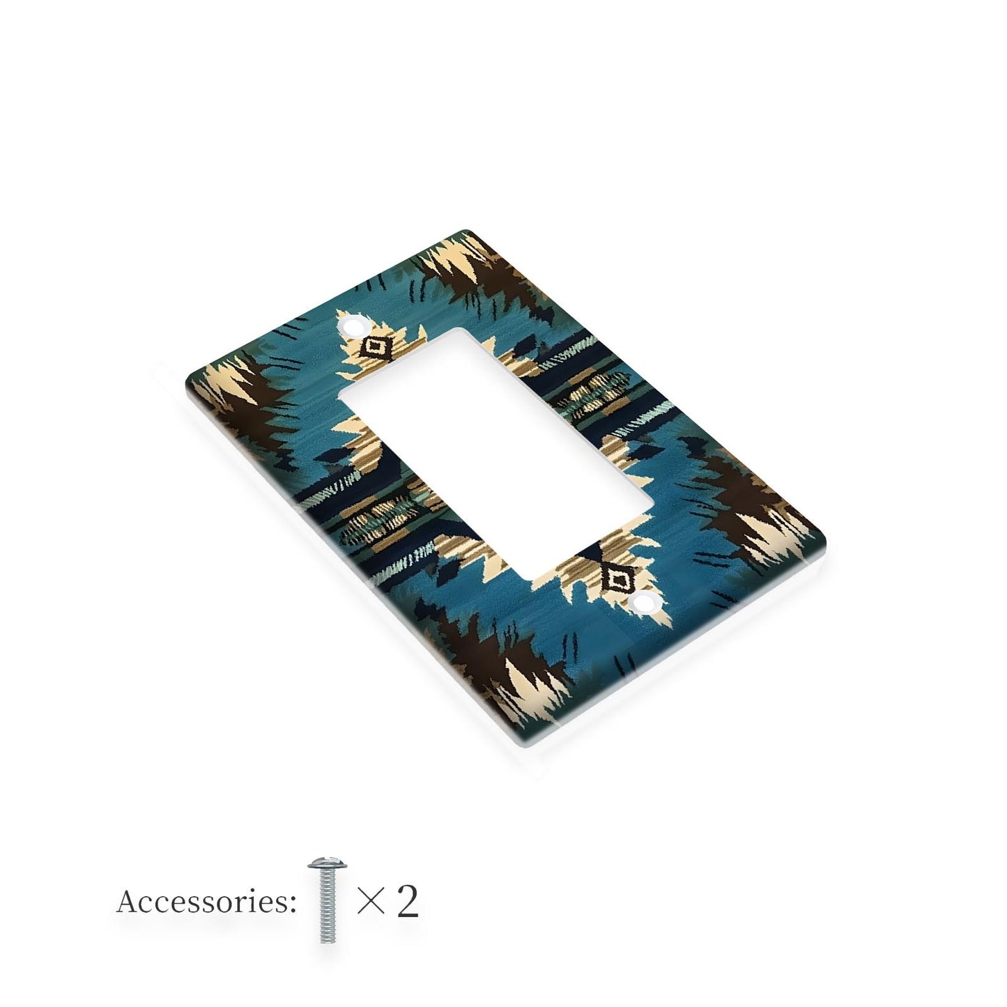 Southwestern Native American Design Switch Plate Cover with Turquoise, Golden, and Brown Geometric Patterns. Easy twist-on installation, no wiring needed. Ideal for home and kitchen décor, kitchen wall decor.