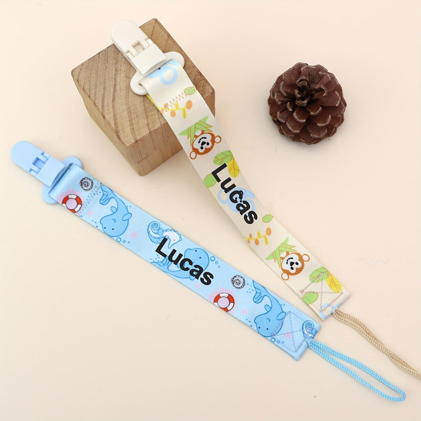 Personalized Pacifier Clip Set with Custom Names for Boys and Girls - Includes 4 Adorable Designs. Handmade and Perfect for Birthdays, Christmas, and Easter Gifts. Personalize Your Baby's Accessories Today!