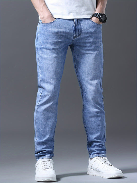 Men's Slim-Fit Stretch Denim Jeans - Light Blue, All-Season Versatility