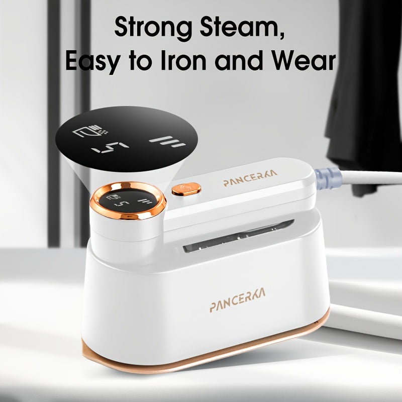 1 piece of PANCERKA 2-in-1 Handheld Garment Steamer Iron with a 1050W power, large soleplate, LED display, and 3 adjustable steam levels. Made of metal and plastic, this fabric wrinkle remover is travel-ready with a 220-240V EU plug.