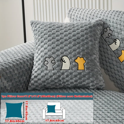 Modern honeycomb fleece sofa cover with embroidered design, pet-friendly protection for furniture, plush slipcover for various sofas. One-piece design with anti-slip backing for home and office decor.