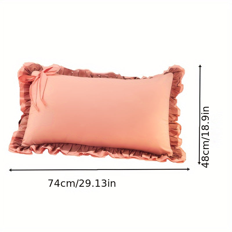 Single soft solid color brushed envelope pillowcase with lotus leaf lace, suitable for living room sofa or bedroom. Includes 1 piece of pillow cover.